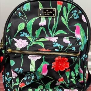 Kate Spade Black Backpack with Colorful Floral and Bird Design